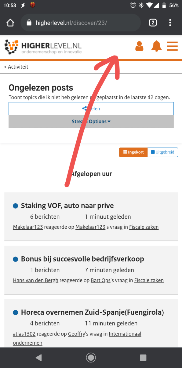 Knop "markeer alles gelezen" op mobiel
