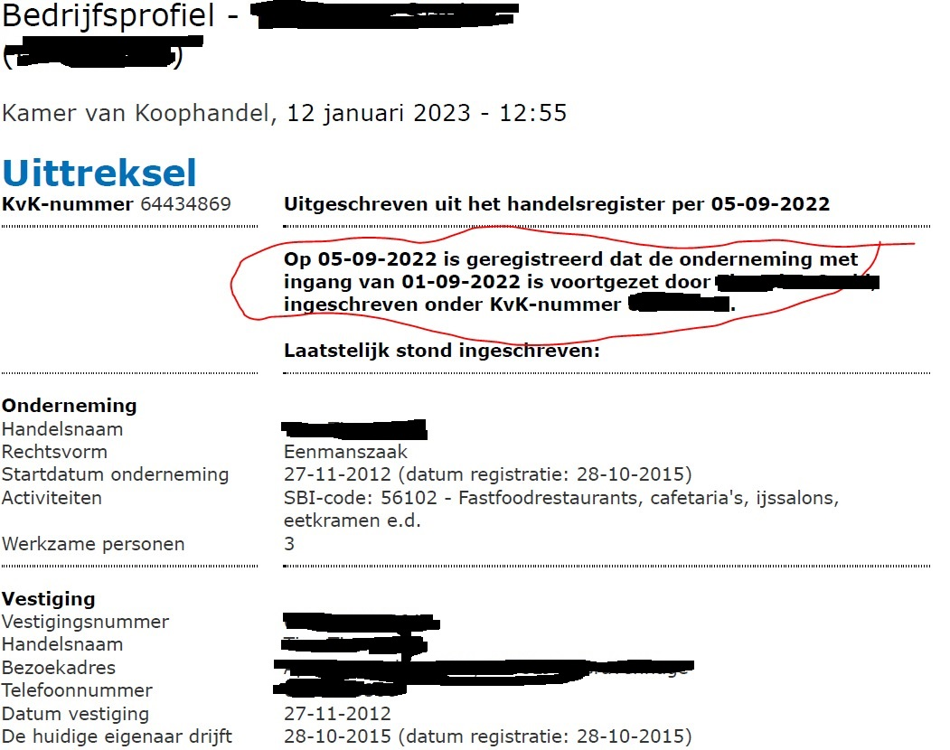 Schulden bij voortzetten eenmanszaak door iemand anders
