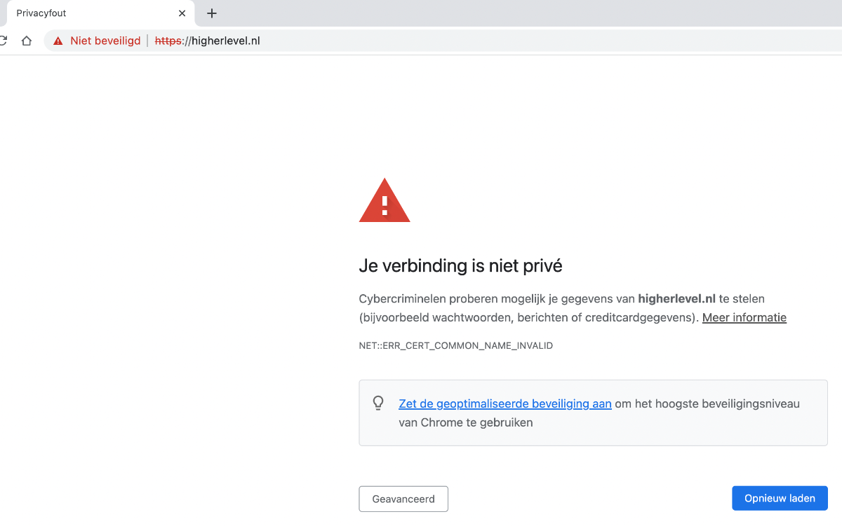 Probleem met SSL-certificaat op Higherlevel?